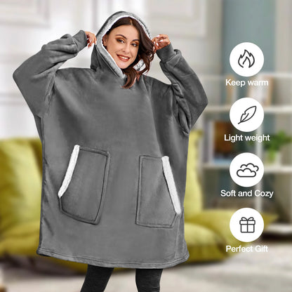 Wearable Blanket Hoodie , Oversized Sherpa Blanket Hoodie Sweatshirt Cute Hoodie for Adults Women Men, Fall Winter Warm up Neck Hoodie Blanket (Dark Gray)