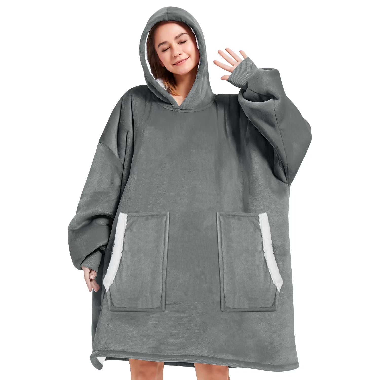 Wearable Blanket Hoodie , Oversized Sherpa Blanket Hoodie Sweatshirt Cute Hoodie for Adults Women Men, Fall Winter Warm up Neck Hoodie Blanket (Dark Gray)